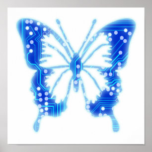 Póster Mariposa digital azul, fondo personalizar