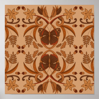 Póster Mariposa Dorado Marrón Otoño Caída Patrón Superfic