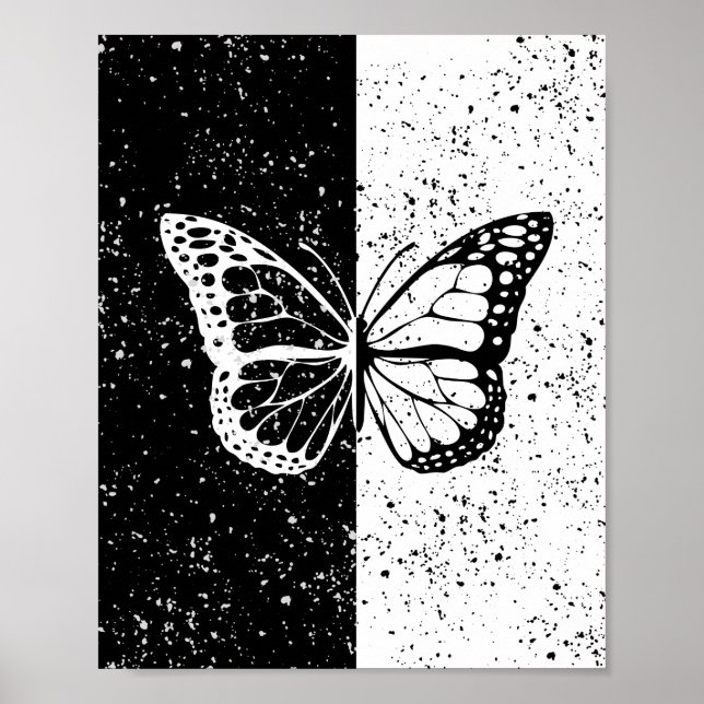 Póster Mariposa elegante de Bonito de Día Negro y Blanco (Frente)