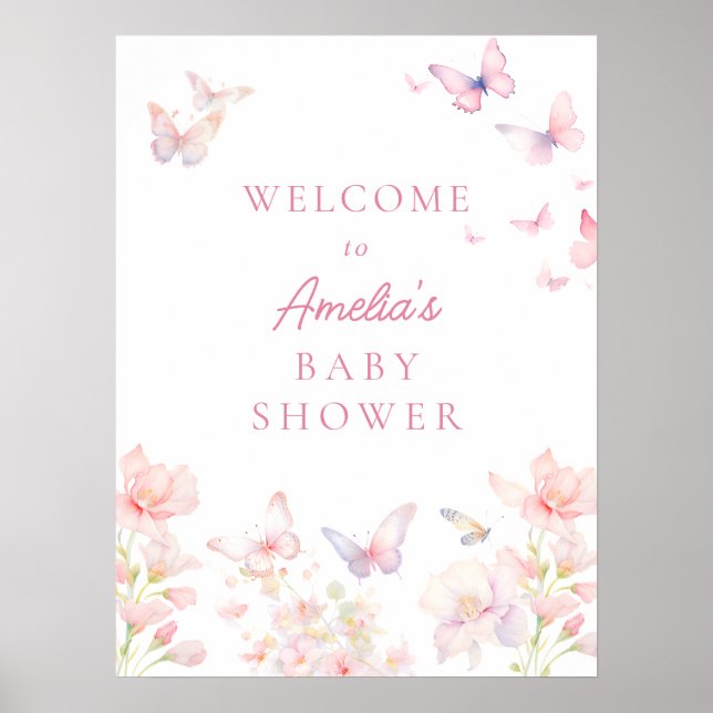 Póster Mariposa en el signo de bienvenida de Baby Shower  (Frente)