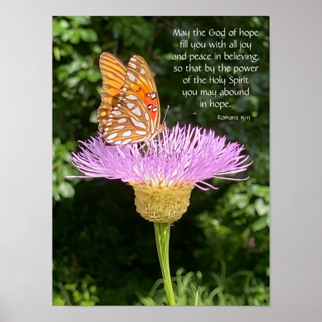Póster Mariposa en Flor con verso sobre esperanza y fe (Frente)