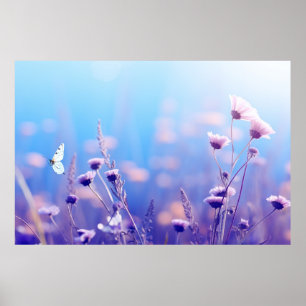 Póster Mariposa en flores moradas