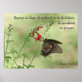 Póster Mariposa en flores silvestres, Verse Romans 12:12
