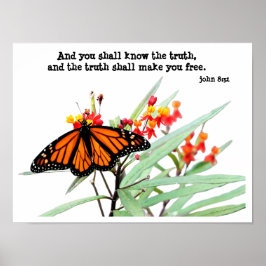 Póster Mariposa en Milkweed, con verso (John 8:32)