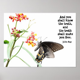 Póster Mariposa en Milkweed, con verso (John 8:32)