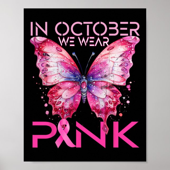 Póster Mariposa En Octubre Usamos Cáncer De Mama Rosa (Frente)