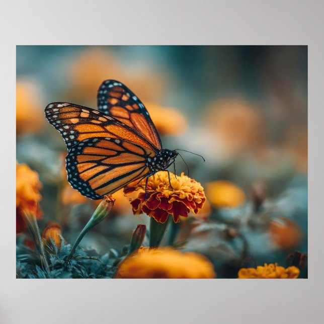 Póster Mariposa en una caléndula (Frente)