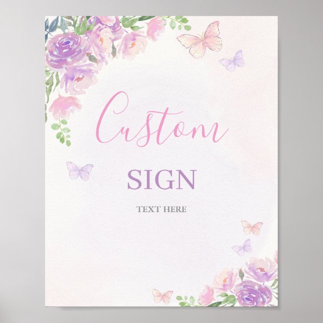 Póster Mariposa encantada Baby Shower personalizada (Frente)
