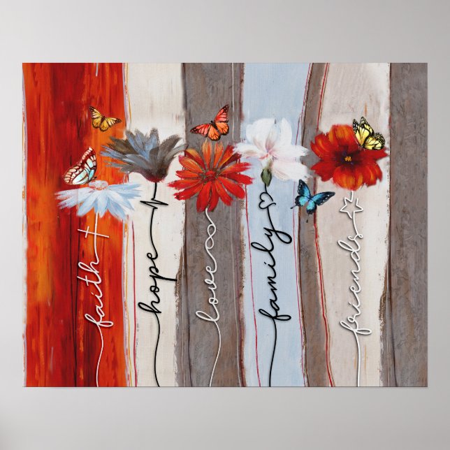 Póster Mariposa - Fe, Esperanza, Amor, Familia, Amigo (Frente)