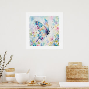 Póster Mariposa floral acuarela colorida