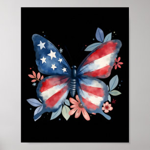 Póster Mariposa Floral Bandera Americana Usa 4 De Julio G
