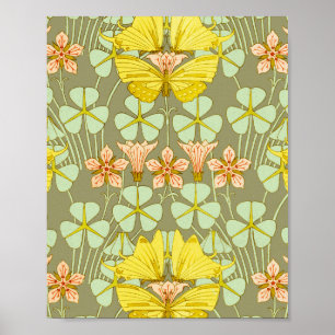 Póster Mariposa Floral Colorido Botánico