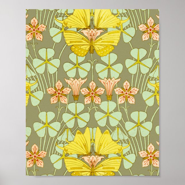 Póster Mariposa Floral Colorido Botánico (Frente)