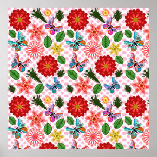 Póster Mariposa floral de jardín de primavera moderna