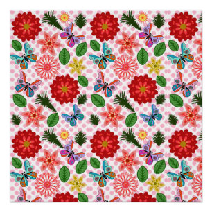 Póster Mariposa floral de jardín de primavera moderno