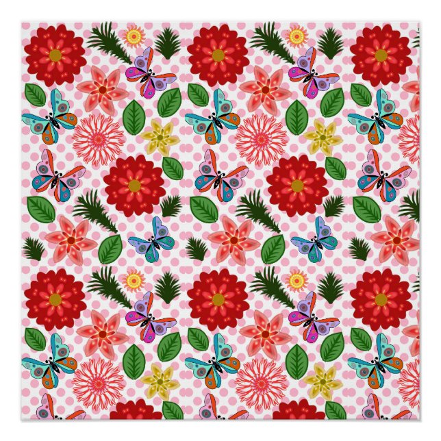 Póster Mariposa floral de jardín de primavera moderno  (Anverso)