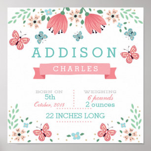 Póster Mariposa Floral Garden Baby Stats Poster