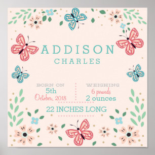 Póster Mariposa Floral Garden Baby Stats Poster