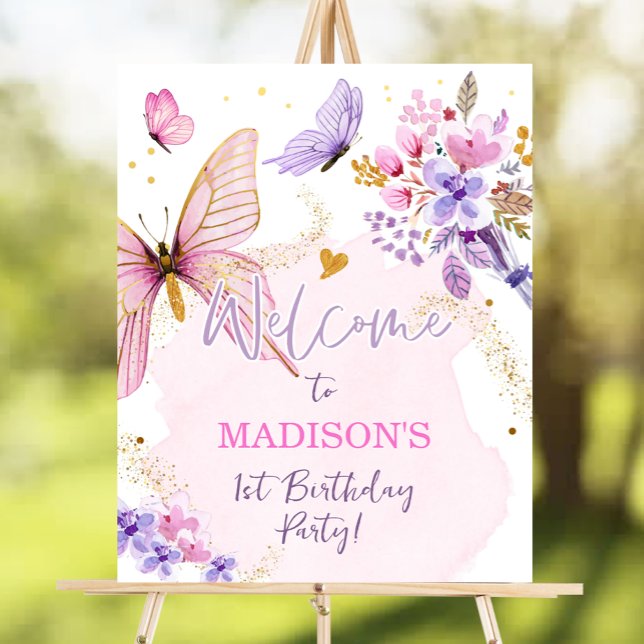 Póster Mariposa Floral Jardín Chica Rosa Bienvenida cumpl (Subido por el creador)