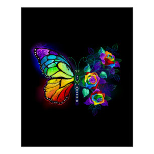 Póster Mariposa florida arcoiris