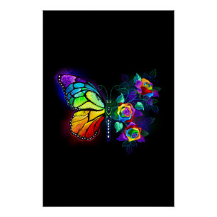 Póster Mariposa florida arcoiris