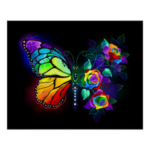Póster Mariposa florida arcoiris
