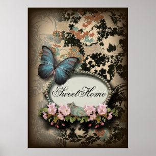 Póster Mariposa francesa floral victoriana de París
