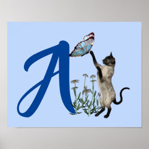 Póster Mariposa gato siames Gato Monograma inicial A lind
