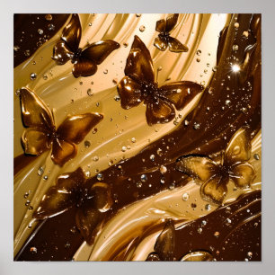 Póster Mariposa Glam Abstracta Metálica Dorada
