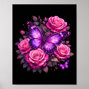 Póster Mariposa hermosa rosa púrpura mariposa amantes