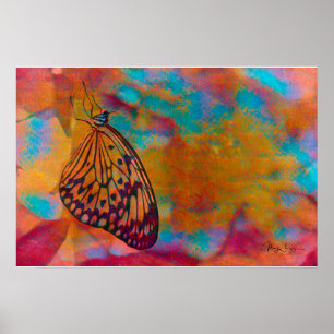 Póster Mariposa Hippie Naranja Azul Bohemio