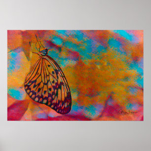 Póster Mariposa Hippie Naranja Azul Bohemio