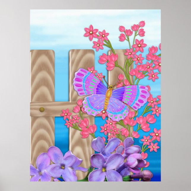 Póster Mariposa Jardín 3D Whimsey (Frente)
