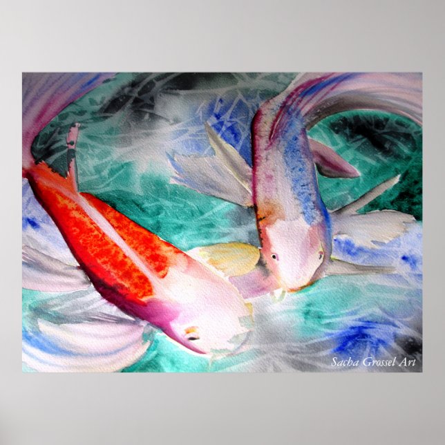 Póster Mariposa Koi Watercolor pintura Pescado japonés (Frente)
