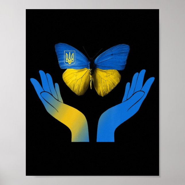 Póster Mariposa Mano Ucrania Bandera Ucraniana Se Apoya E (Frente)