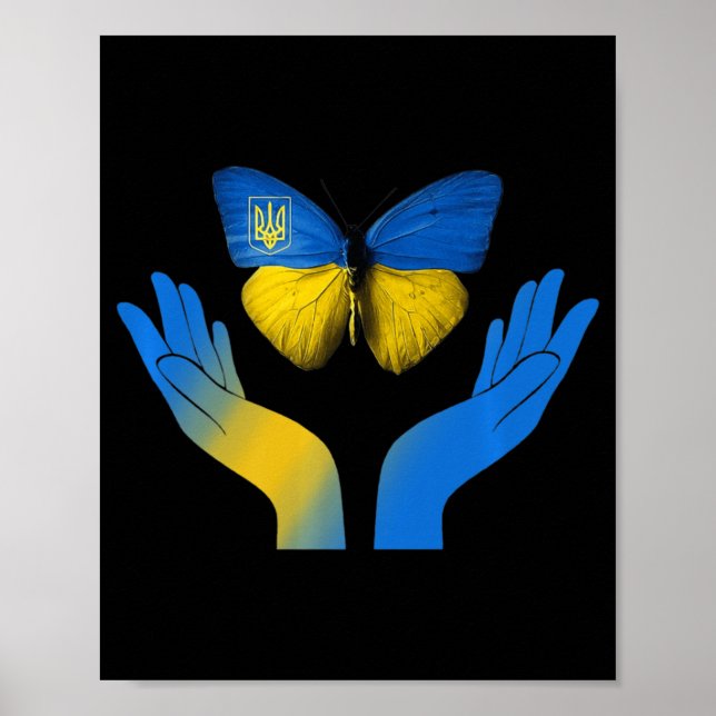 Póster Mariposa Mano Ucrania Bandera Ucraniana Se Apoya E (Frente)