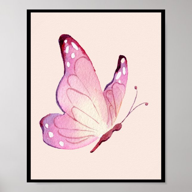 Póster Mariposa Minimalista rosa moderna (Frente)