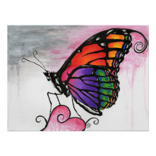 Póster Mariposa monarca arcoiris Fantasía Original Arte