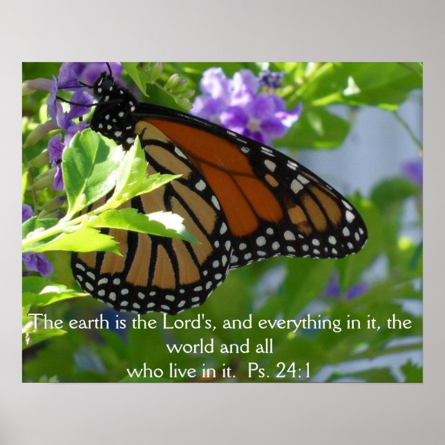 Póster Mariposa Monarca en Flores con cartel de versículo (Frente)
