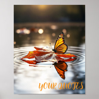 Póster Mariposa monarca en la hoja de otoño