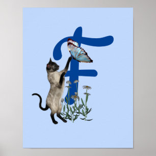 Póster Mariposa Monograma Inicial Gato Siames