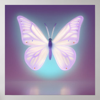 Póster Mariposa morada brillante de luz blanca