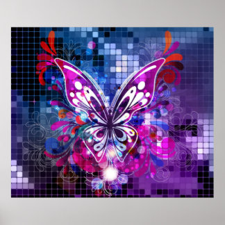Póster Mariposa morada sobre fondo de mosaico Poster 2