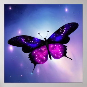 Póster Mariposa morada y rosa