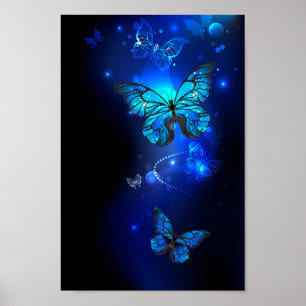 Póster Mariposa morfo en el fondo oscuro
