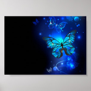 Póster Mariposa morfo en el fondo oscuro