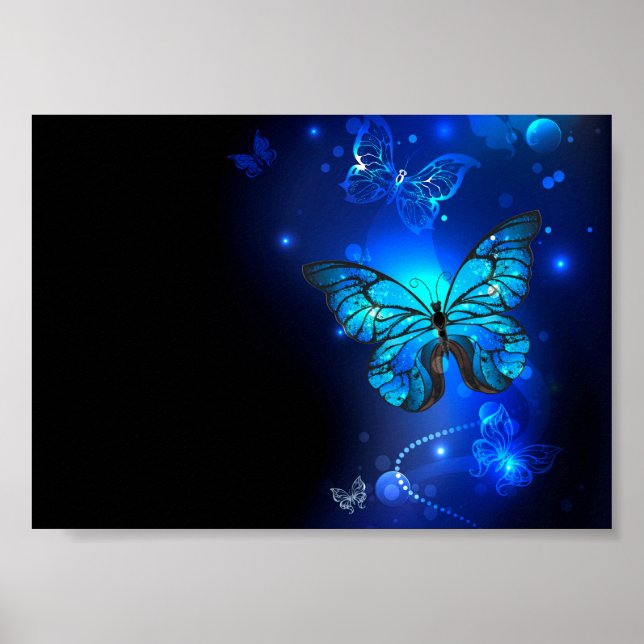 Póster Mariposa morfo en el fondo oscuro (Frente)
