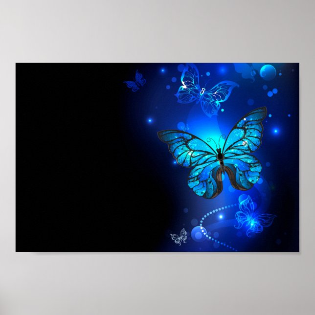 Póster Mariposa Morpho en fondo oscuro (Frente)