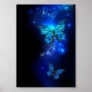 Póster Mariposa Morpho en fondo oscuro
