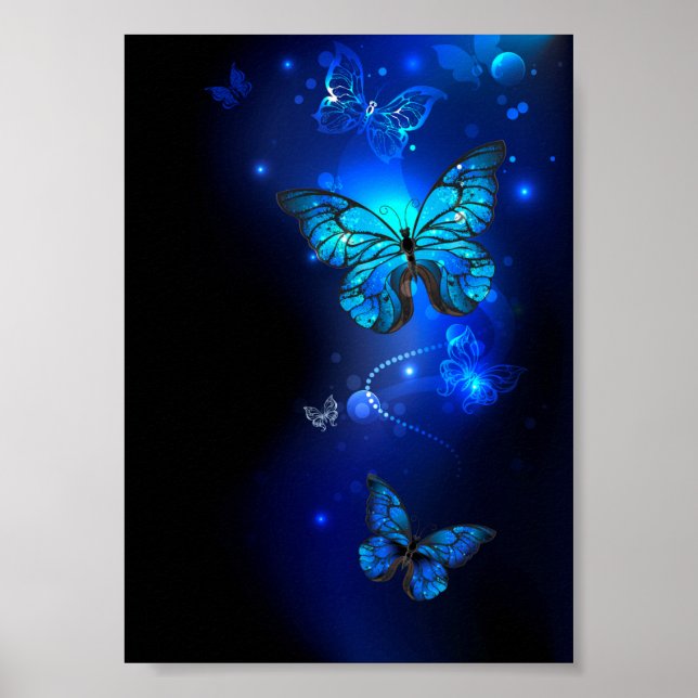 Póster Mariposa Morpho en fondo oscuro (Frente)
